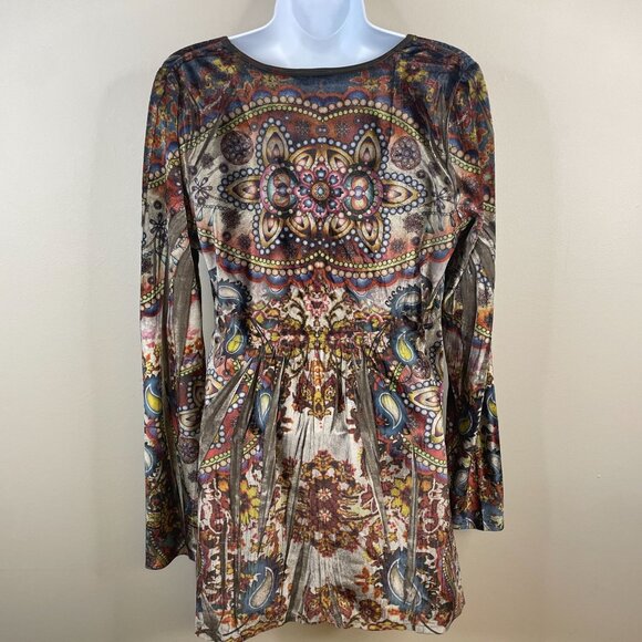 Vintage Y2K Womens Forest Fairy Velvet Velour Tunic Top Sz M Fall Artsy Boho - Picture 2 of 13